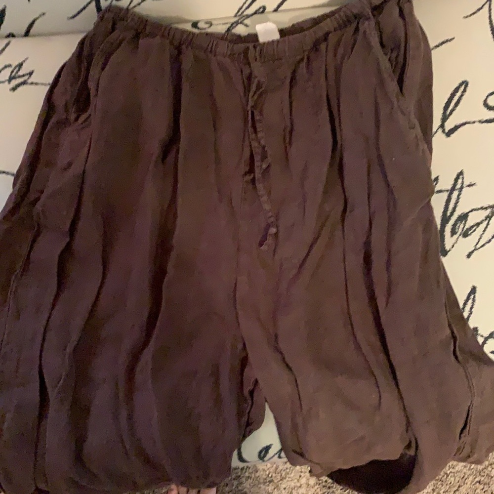 Brown Elastic Linen Pant